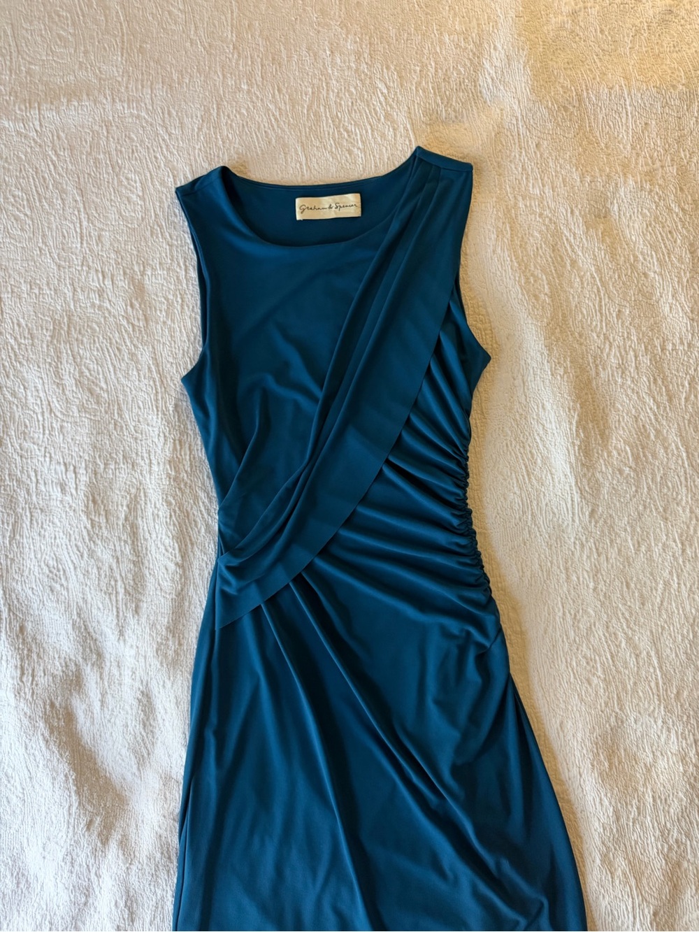 Sleeveless Faux-Wrap Midi Dress in Teal by Graham & Spencer